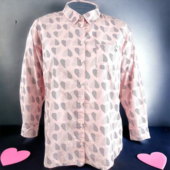 NWOT Tommy Hilfiger Polkadot heart cotton Button Down Valentine’s Day shirt M - Picture 1 of 5